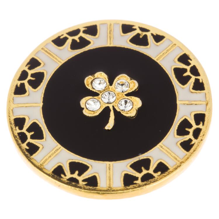 Metallknopf mit goldenem Kleeblatt-Motiv geschmückt mit Swarovski Kristallen 15mm