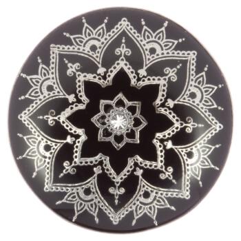 Metallknopf mit Oriental-Motiv in Schwarz-Silber geschmückt mit Swarovski Strass
