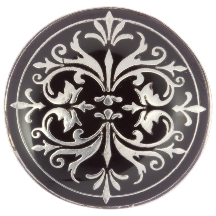 Metallknopf mit Oriental-Motiv in Schwarz-Silber 15mm