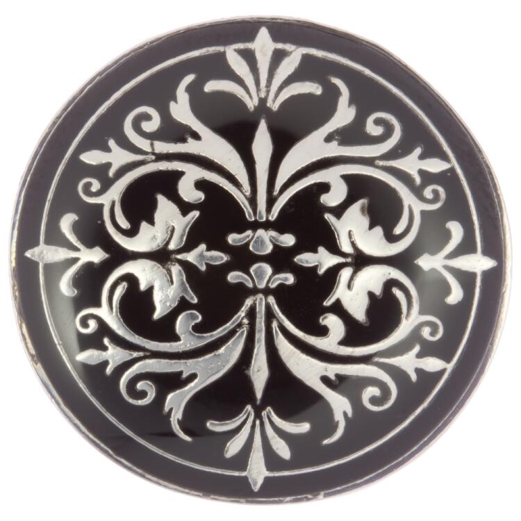 Metallknopf mit Oriental-Motiv in Schwarz-Silber 20mm