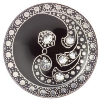 Metallknopf mit Oriental-Motiv in Schwarz-Silber geschmückt mit Swarovski Kristallen