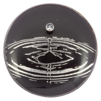 Metallknopf in Schwarz  mit silbernem Wassertropfen-Motiv geschmückt mit Swarovski Strass