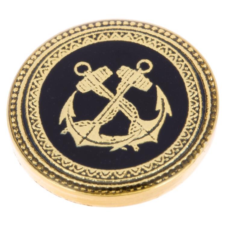 Maritimer Metallknopf mit Anker-Motiv in Marineblau-Gold 15mm