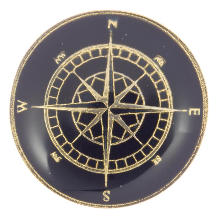 Maritimer Metallknopf mit Kompass-Motiv in Marineblau-Gold 15mm
