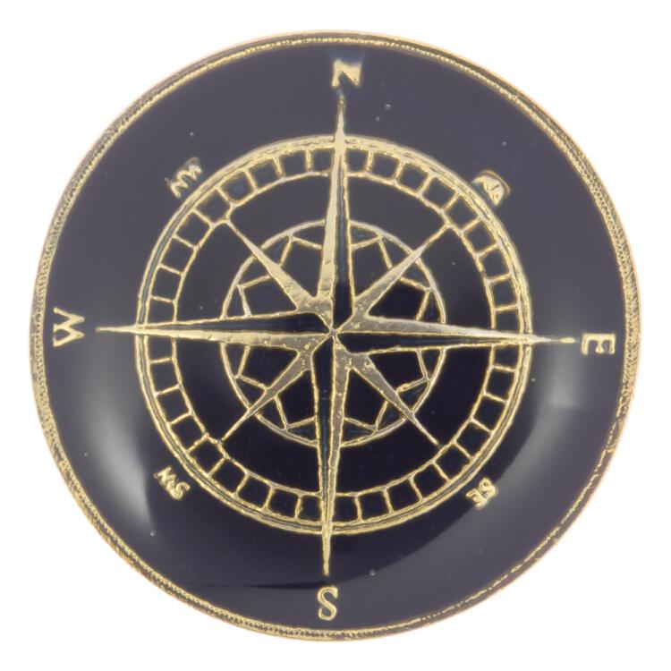 Maritimer Metallknopf mit Kompass-Motiv in Marineblau-Gold 28mm