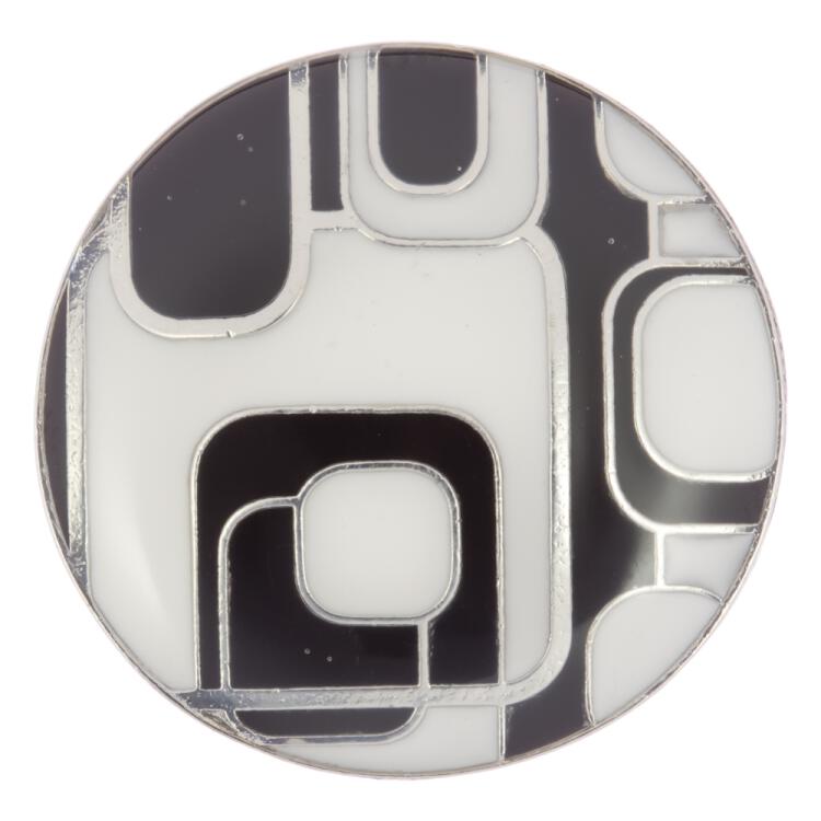 Metallknopf in modernem, geometrischem Design in Schwarz-Weiss