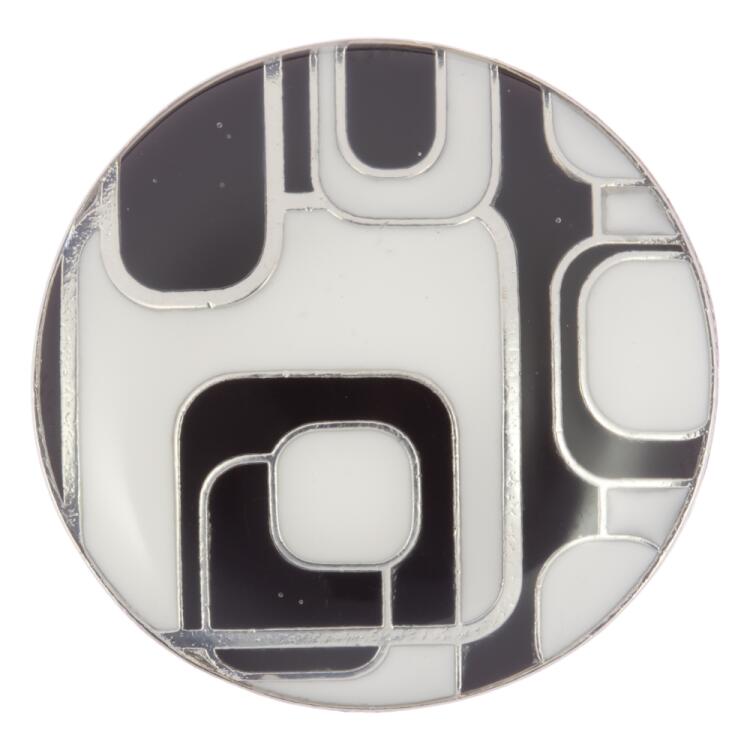 Metallknopf in modernem, geometrischem Design in Schwarz-Weiss 13mm