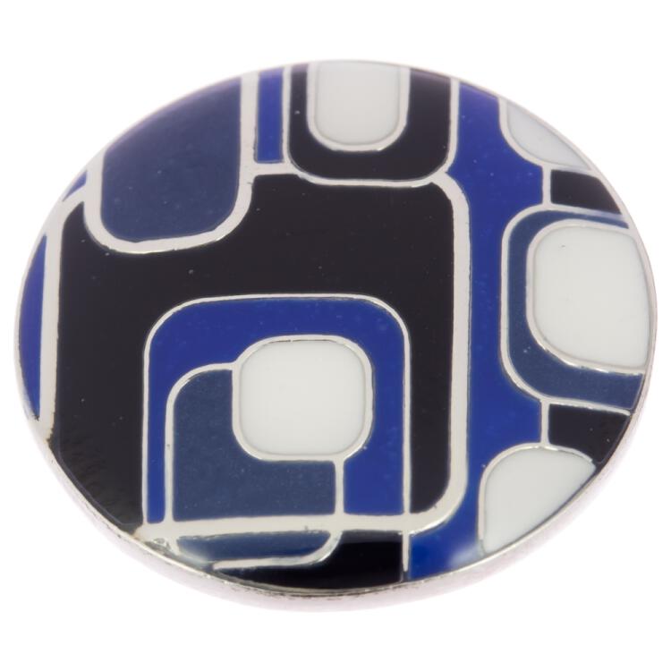 Metallknopf in modernem, geometrischem Design in Blau-Schwarz 13mm
