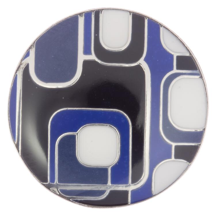 Metallknopf in modernem, geometrischem Design in Blau-Schwarz 13mm