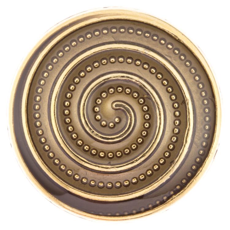 Metallknopf in Gold mit Spiralmuster braun emailliert 28mm