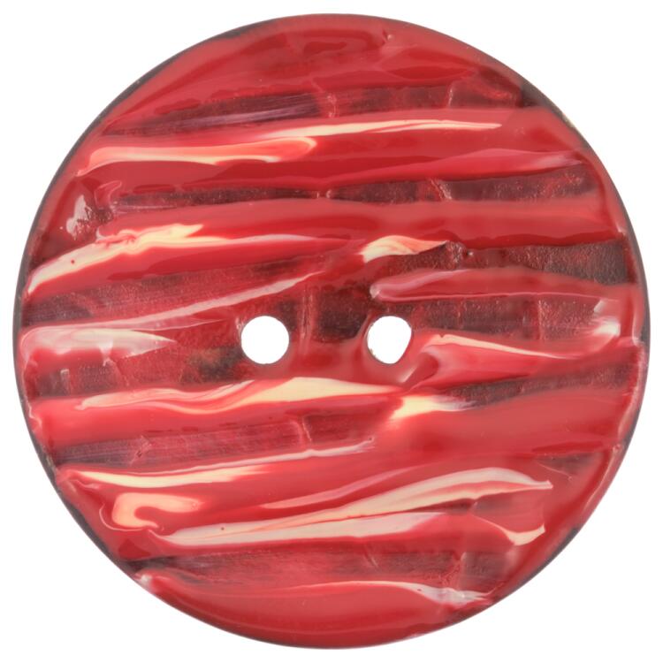 Handbemalter Kokosnussknopf mit welliger Oberfläche in Rot-Beige 25mm