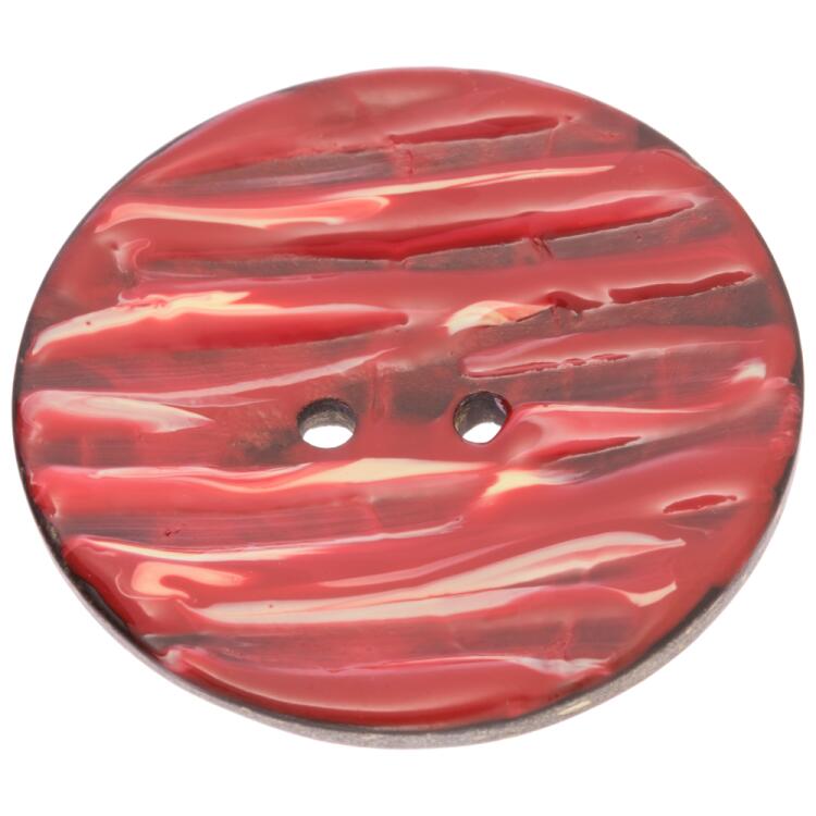 Handbemalter Kokosnussknopf mit welliger Oberfläche in Rot-Beige 50mm