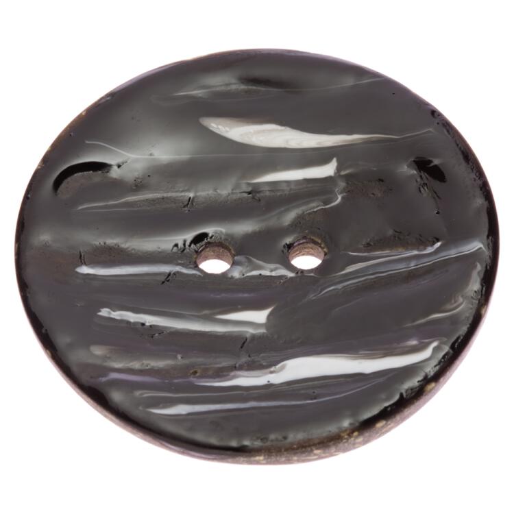 Handbemalter Kokosnussknopf mit welliger Oberfläche in Schwarz-Weiß 25mm