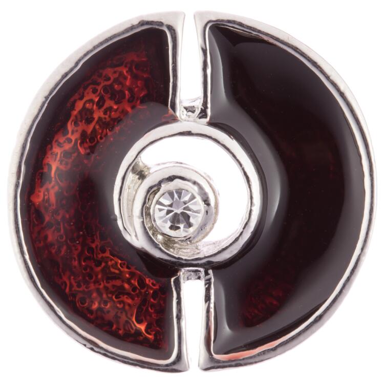 Metallknopf in Silber mit Strass und zweitöniger Füllung in Rot 25mm