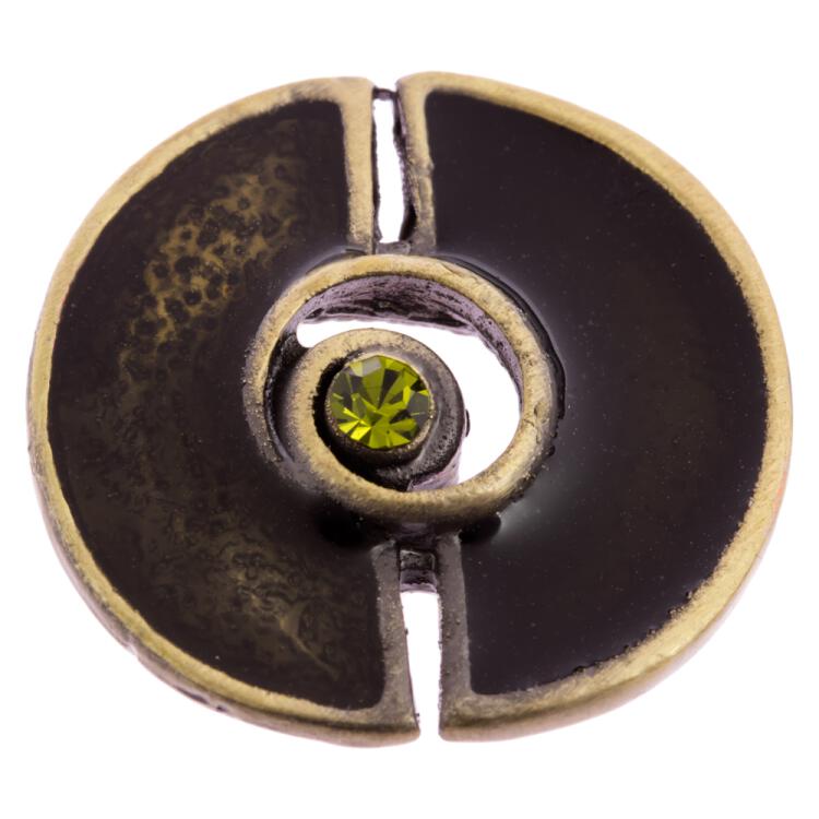 Metallknopf in Messing mit Strass und zweitöniger Füllung in Grün 25mm