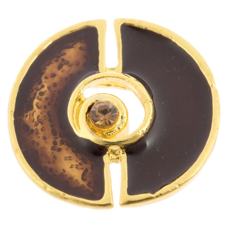 Metallknopf in Gold mit Strass und zweitöniger Füllung in Braun 25mm