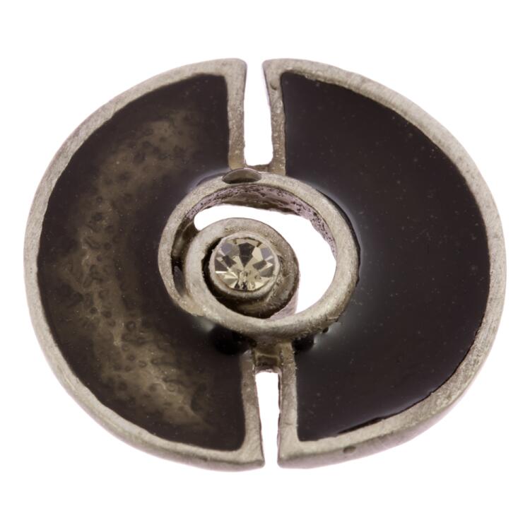 Metallknopf in Altsilber mit Strass und zweitöniger Füllung in Grau 25mm