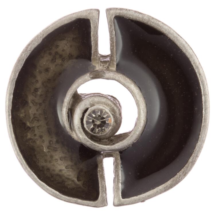 Metallknopf in Altsilber mit Strass und zweitöniger Füllung in Grau 25mm