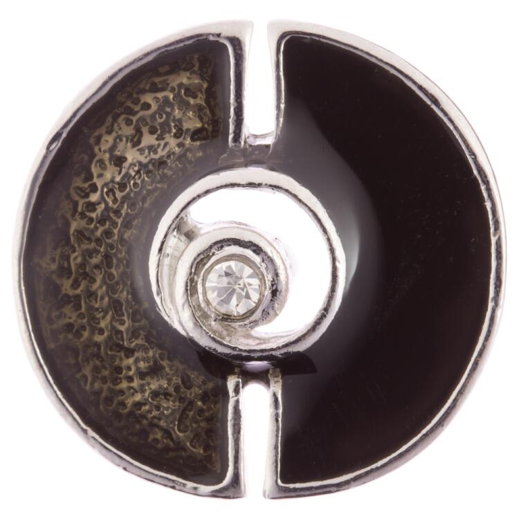 Metallknopf in Silber mit Strass und zweitöniger Füllung in Grau 25mm