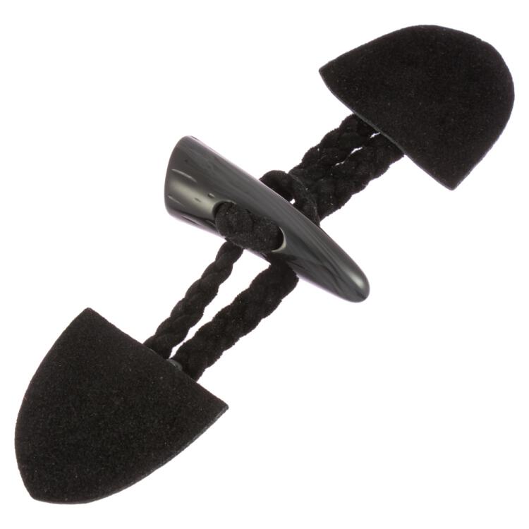 Dufflecoat Verschluss in Wildlederoptik schwarz mit Kunststoffknebel 160mm