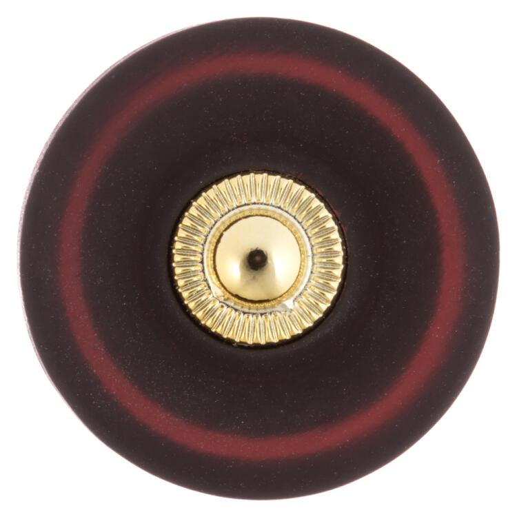 Kunststoffknopf in Samtoptik in Rot-Schwarz mit Goldpunkt in der Mitte