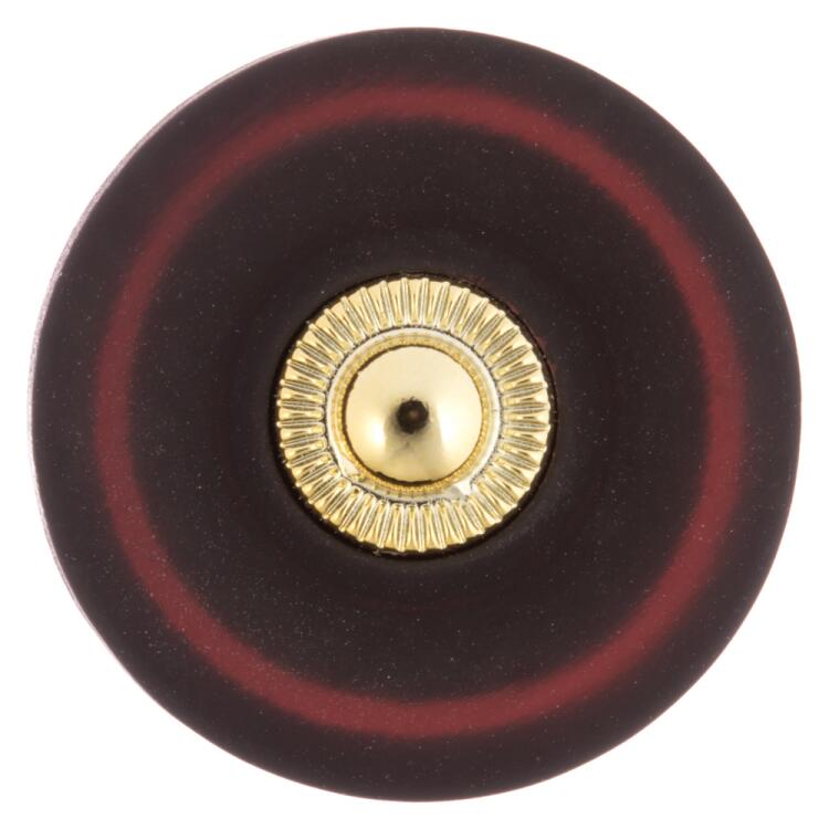 Kunststoffknopf in Samtoptik in Rot-Schwarz mit Goldpunkt in der Mitte 25mm