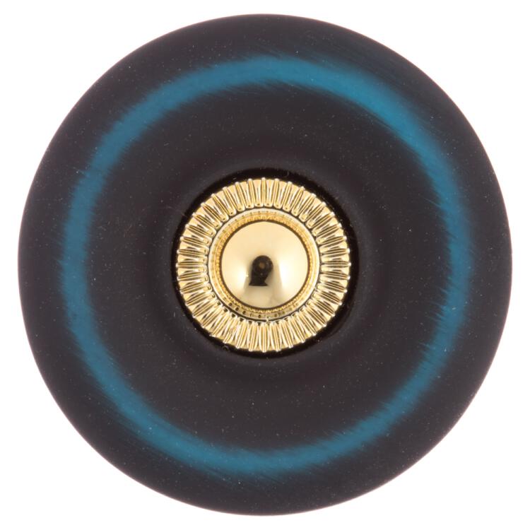 Kunststoffknopf in Samtoptik in Blau-Schwarz mit Goldpunkt in der Mitte