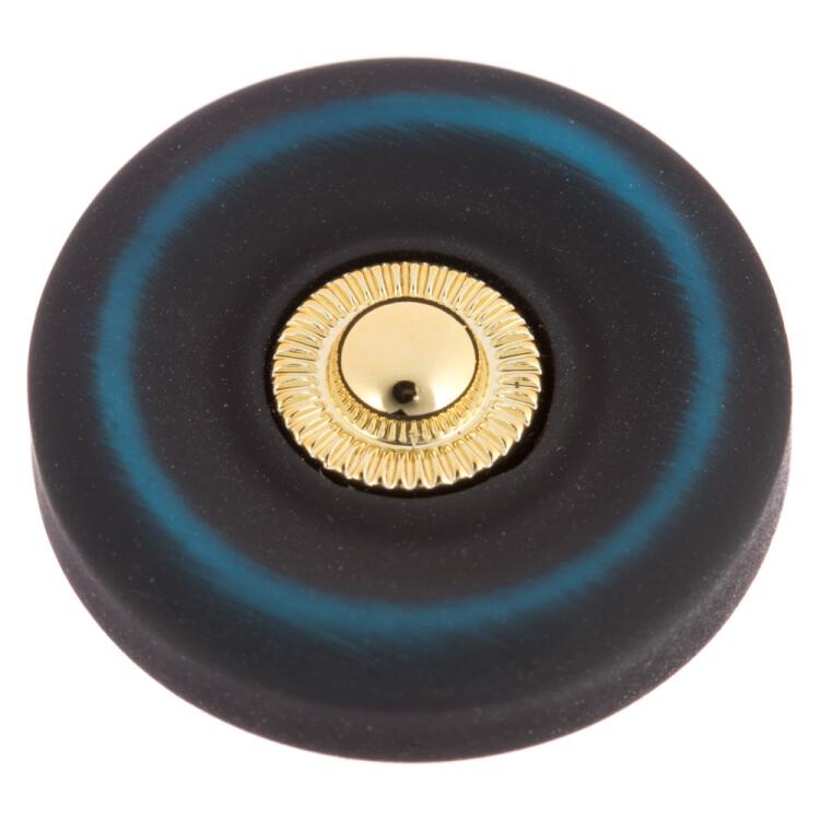 Kunststoffknopf in Samtoptik in Blau-Schwarz mit Goldpunkt in der Mitte 15mm