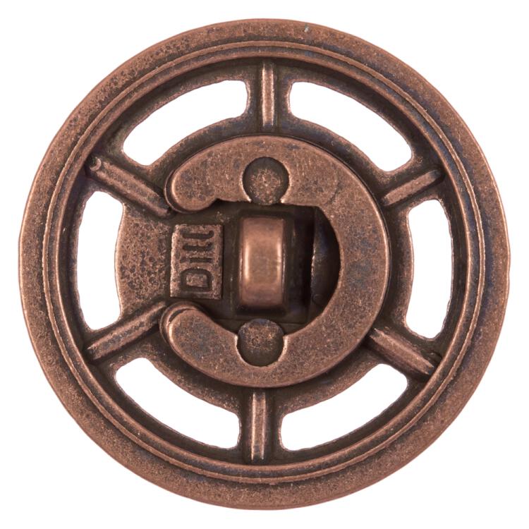 Steampunk Knopf aus Metall mit Totenkopf im Zahnrad kupfer 30mm