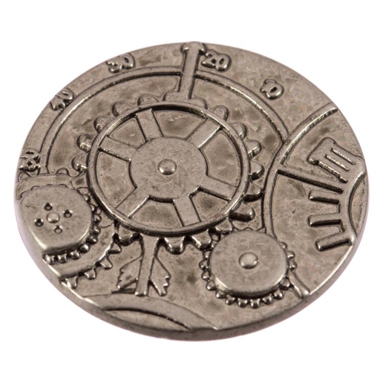 Steampunk Knopf aus Metall mit Zahnrad-Motiv in Silber 23mm