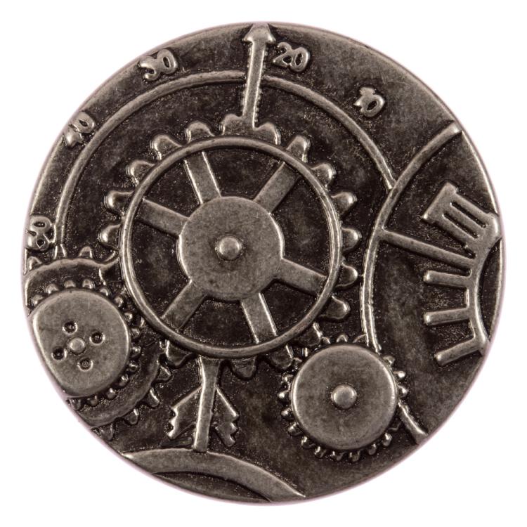 Steampunk Knopf aus Metall mit Zahnrad-Motiv in Silber 23mm