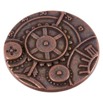 Steampunk Knopf aus Metall mit Zahnrad-Motiv in Kupfer