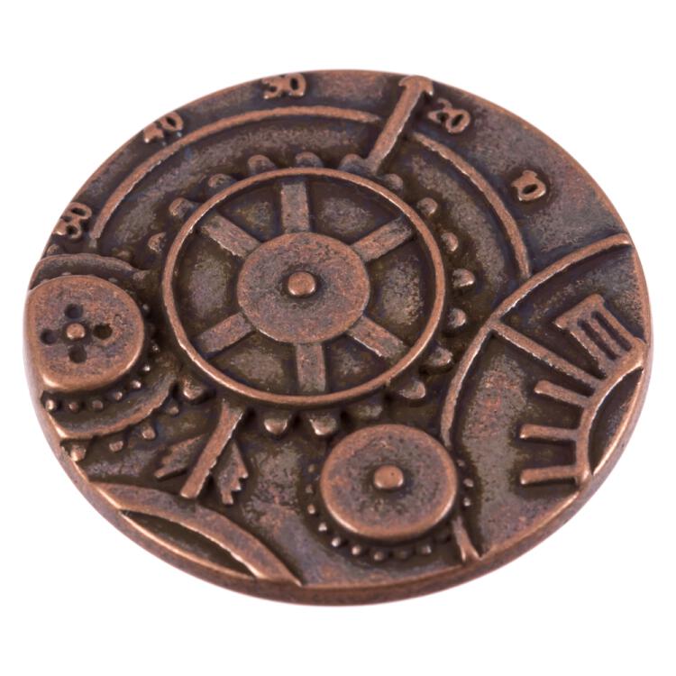Steampunk Knopf aus Metall mit Zahnrad-Motiv in Kupfer 23mm