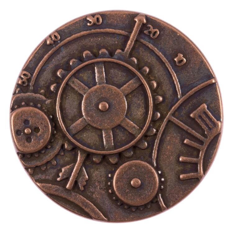 Steampunk Knopf aus Metall mit Zahnrad-Motiv in Kupfer 23mm