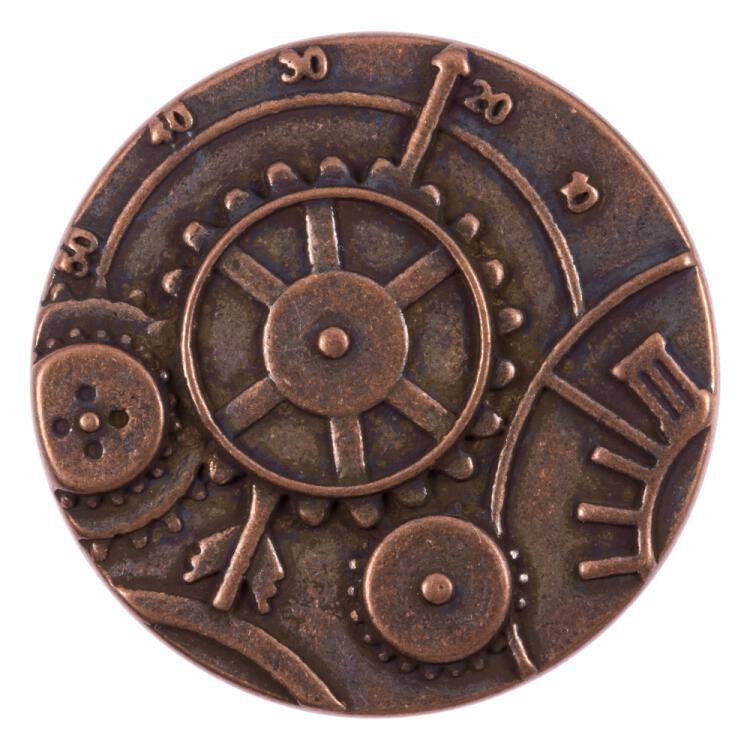 Steampunk Knopf aus Metall mit Zahnrad-Motiv in Kupfer 30mm
