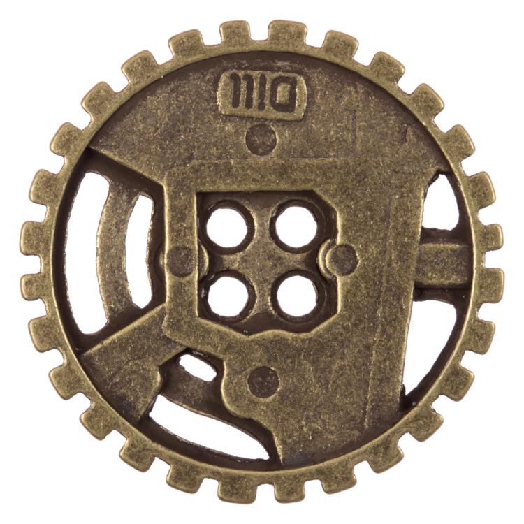 Steampunk Knopf aus Metall in Zahnradform Messing 30mm