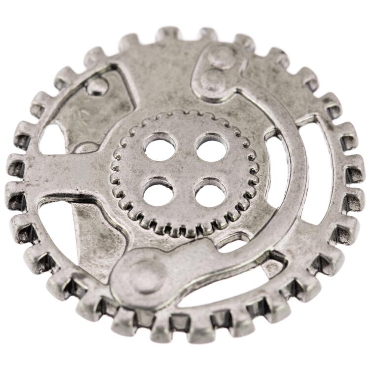 Steampunk Knopf aus Metall in Zahnradform Silber 23mm