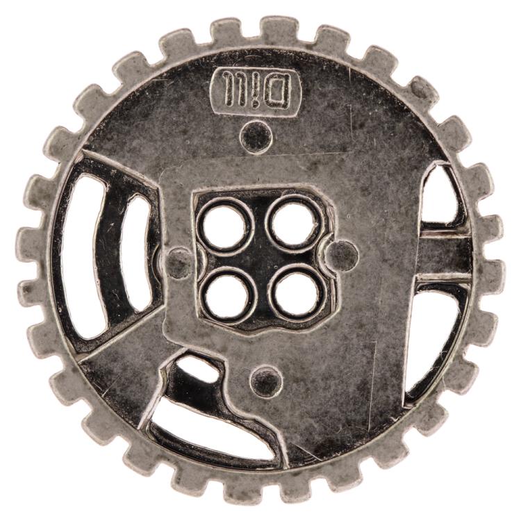 Steampunk Knopf aus Metall in Zahnradform Silber 23mm