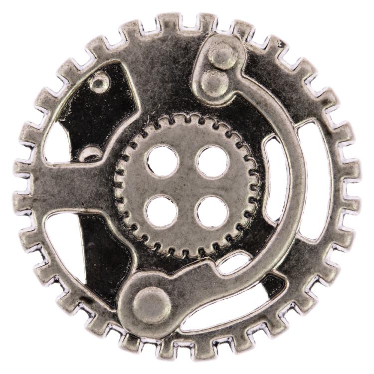 Steampunk Knopf aus Metall in Zahnradform Silber 30mm