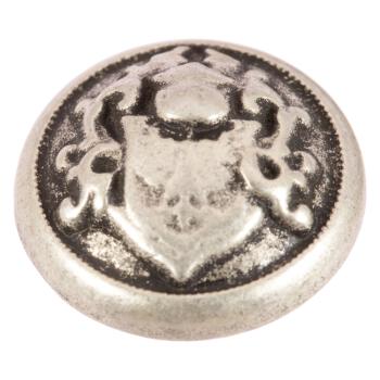 Metallknopf gewölbt mit Wappen-Motiv in Altsilber
