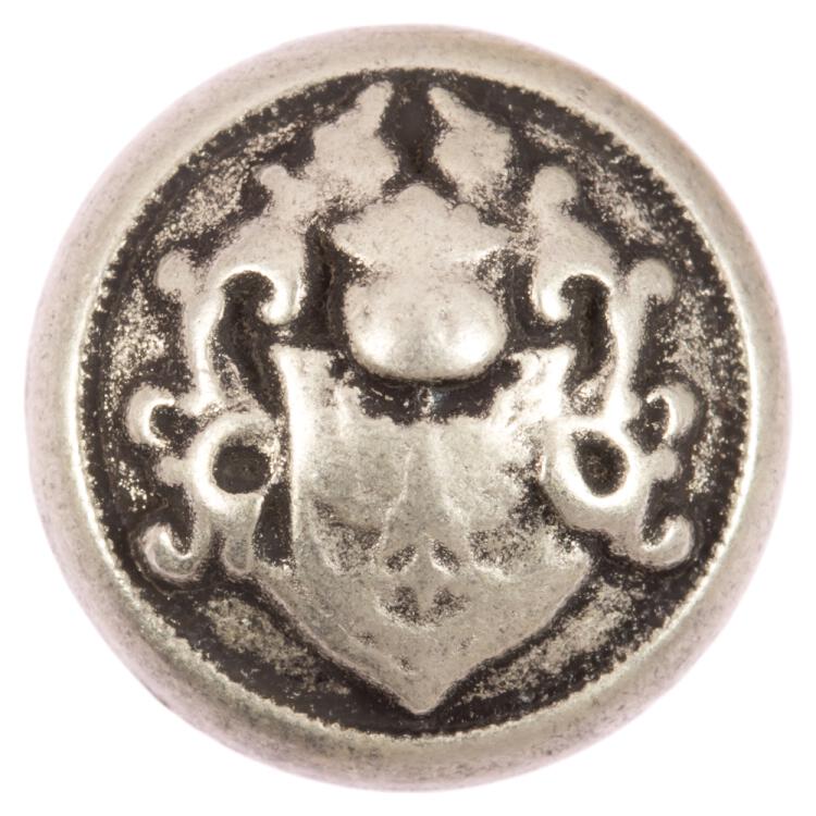 Metallknopf gewölbt mit Wappen-Motiv in Altsilber 15mm