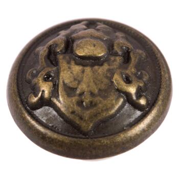 Metallknopf gewölbt mit Wappen-Motiv in Altmessing
