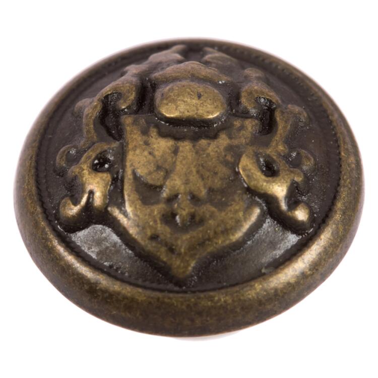 Metallknopf gewölbt mit Wappen-Motiv in Altmessing 15mm