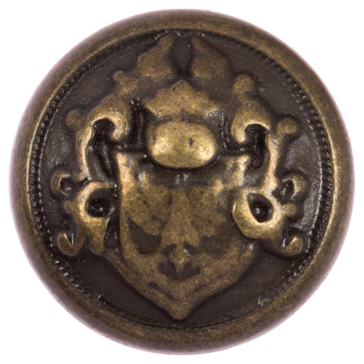 Metallknopf gewölbt mit Wappen-Motiv in Altmessing 15mm