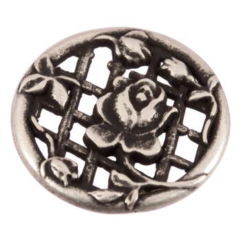 Zierknopf aus Metall in Altsilber mit feinem Rosen-Motiv