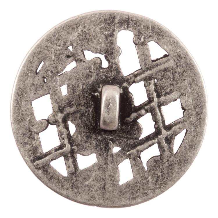 Zierknopf aus Metall in Altsilber mit feinem Rosen-Motiv 25mm