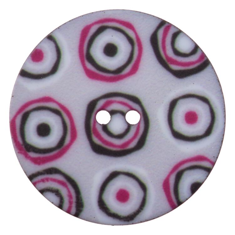 Leichter Kunststoffknopf in Grau mit farbigen Kreisen 20mm