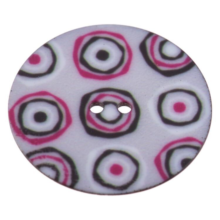 Leichter Kunststoffknopf in Grau mit farbigen Kreisen 30mm