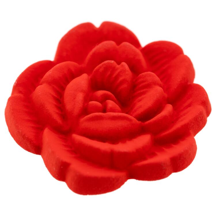 Zierknopf-Rosenblüte in Veloursoptik rot 34mm
