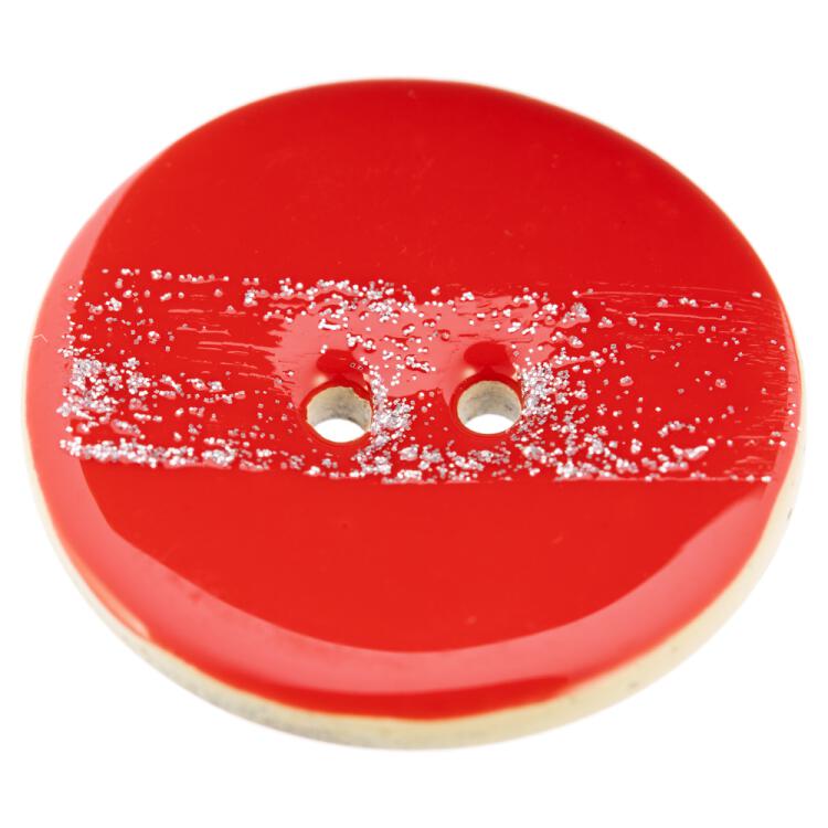 Kokosnussknopf mit Farbschicht in Rot und Silber-Glitzer 23mm